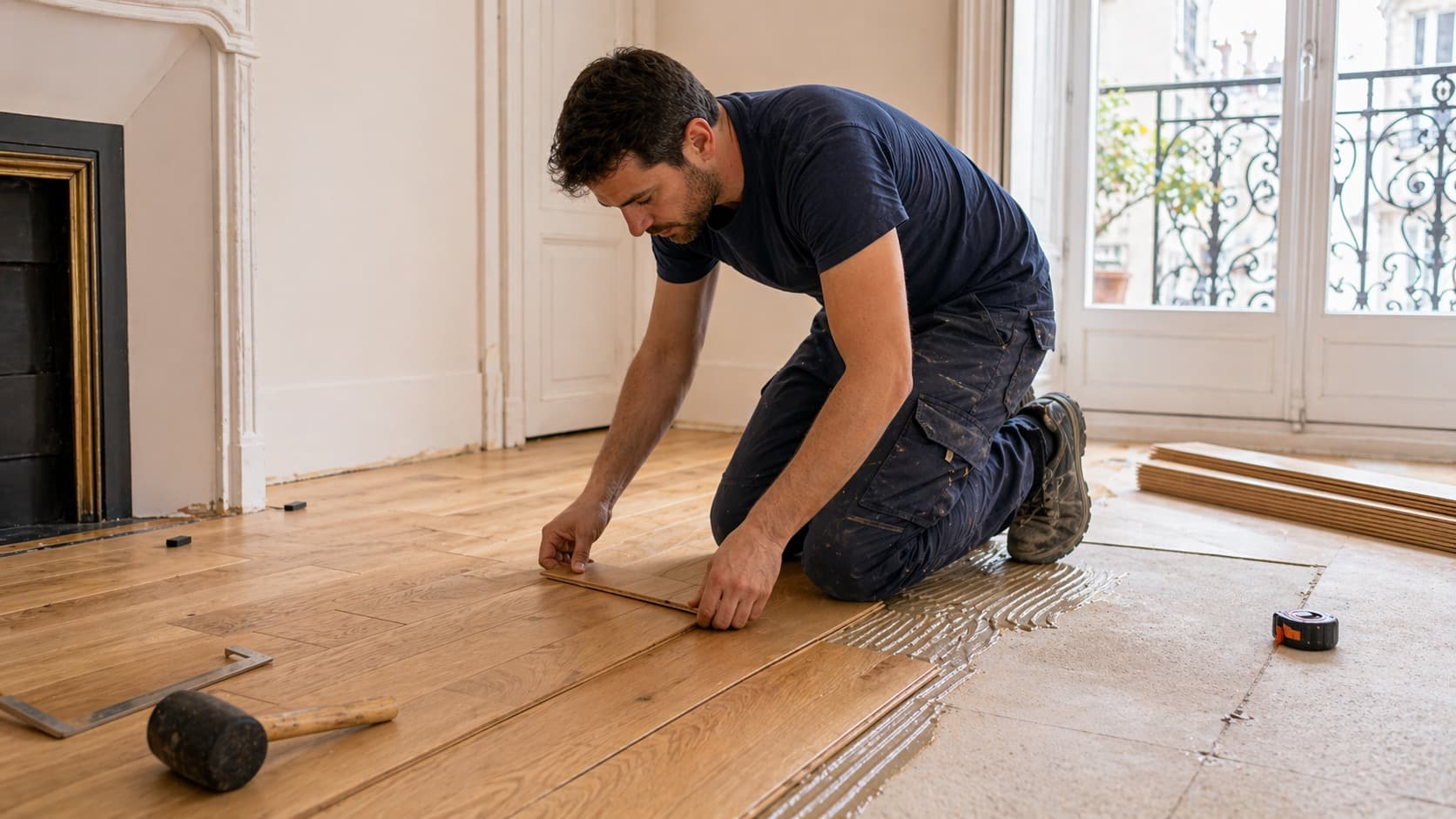 Ragréage avant parquet par un artisan à Paris 8e